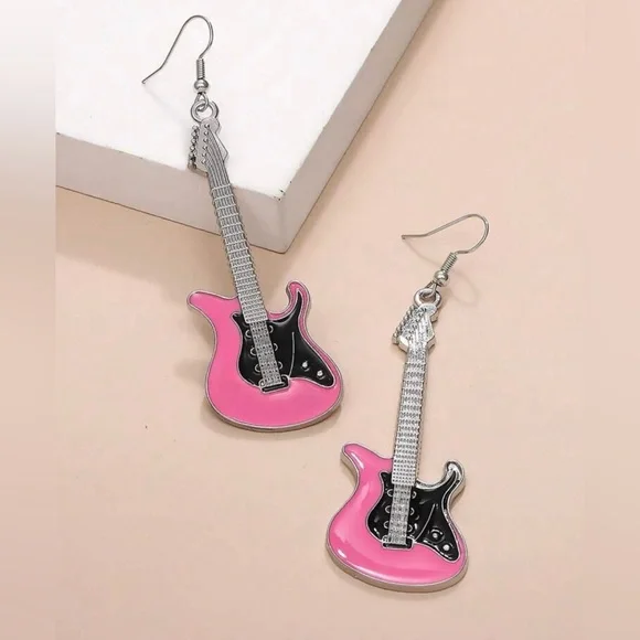 Guitar Hot Pink Earrings - Picture 1 of 2